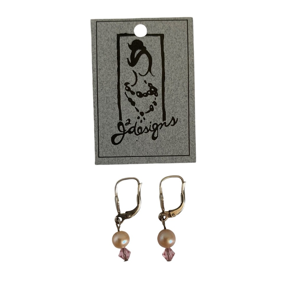 Vintage Pink Pearl Rose Quartz Drop Earrings Sterling Silver Chic New - Picture 6 of 13